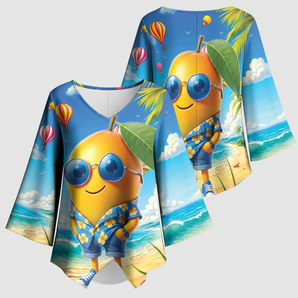 Funny Hawaii Mango Kimono Sleeve Blouse Tropical Summer Beach Mascot Vacation