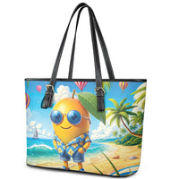 Funny Hawaii Mango Leather Tote Bag Tropical Summer Beach Mascot Vacation
