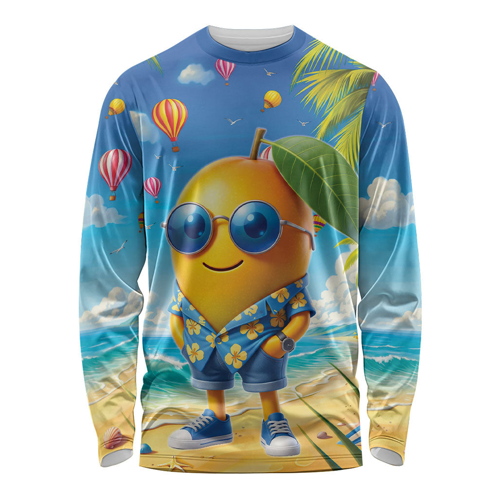 Funny Hawaii Mango Long Sleeve Shirt Tropical Summer Beach Mascot Vacation