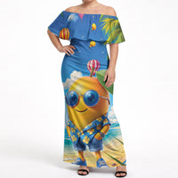 Funny Hawaii Mango Off Shoulder Maxi Dress Tropical Summer Beach Mascot Vacation