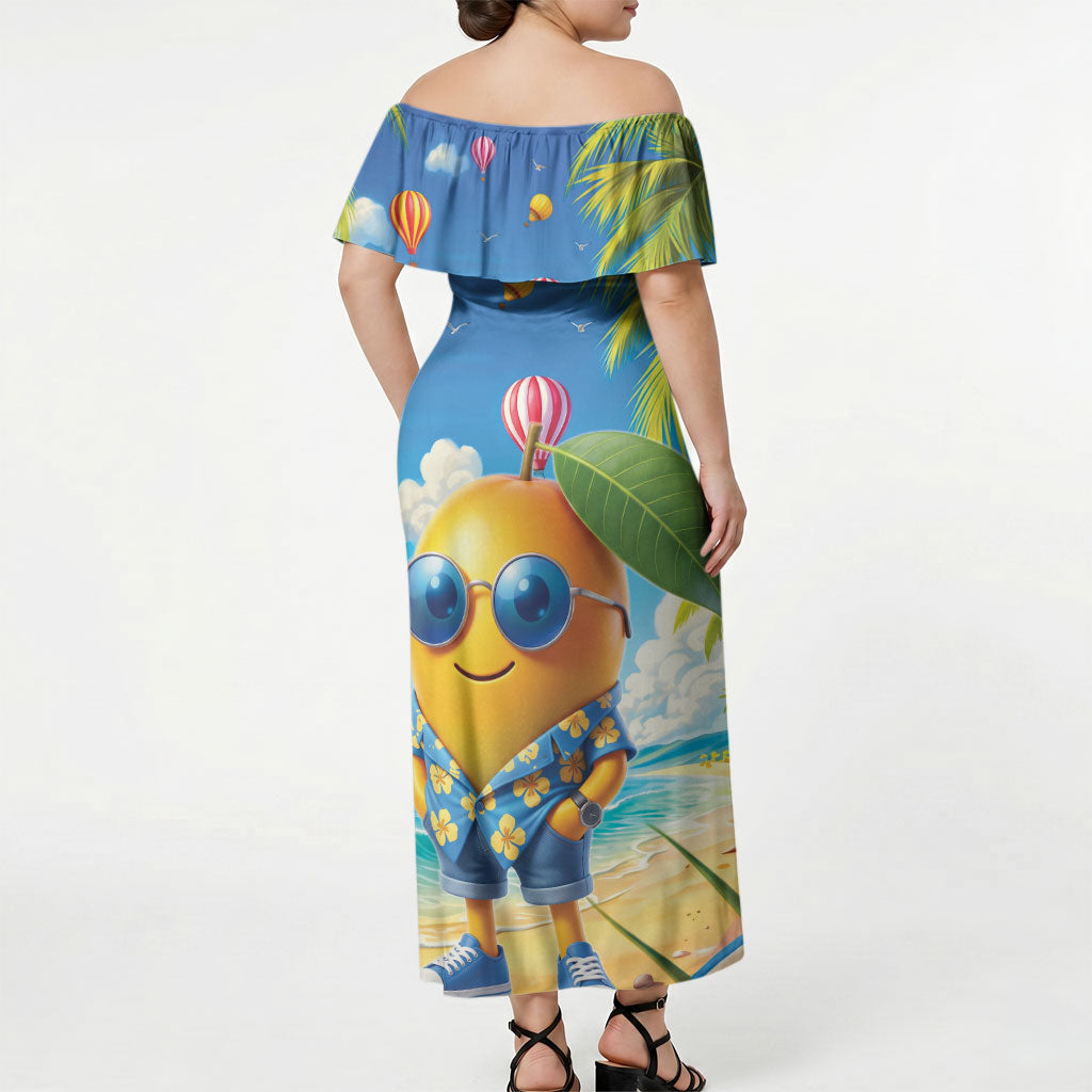 Funny Hawaii Mango Off Shoulder Maxi Dress Tropical Summer Beach Mascot Vacation