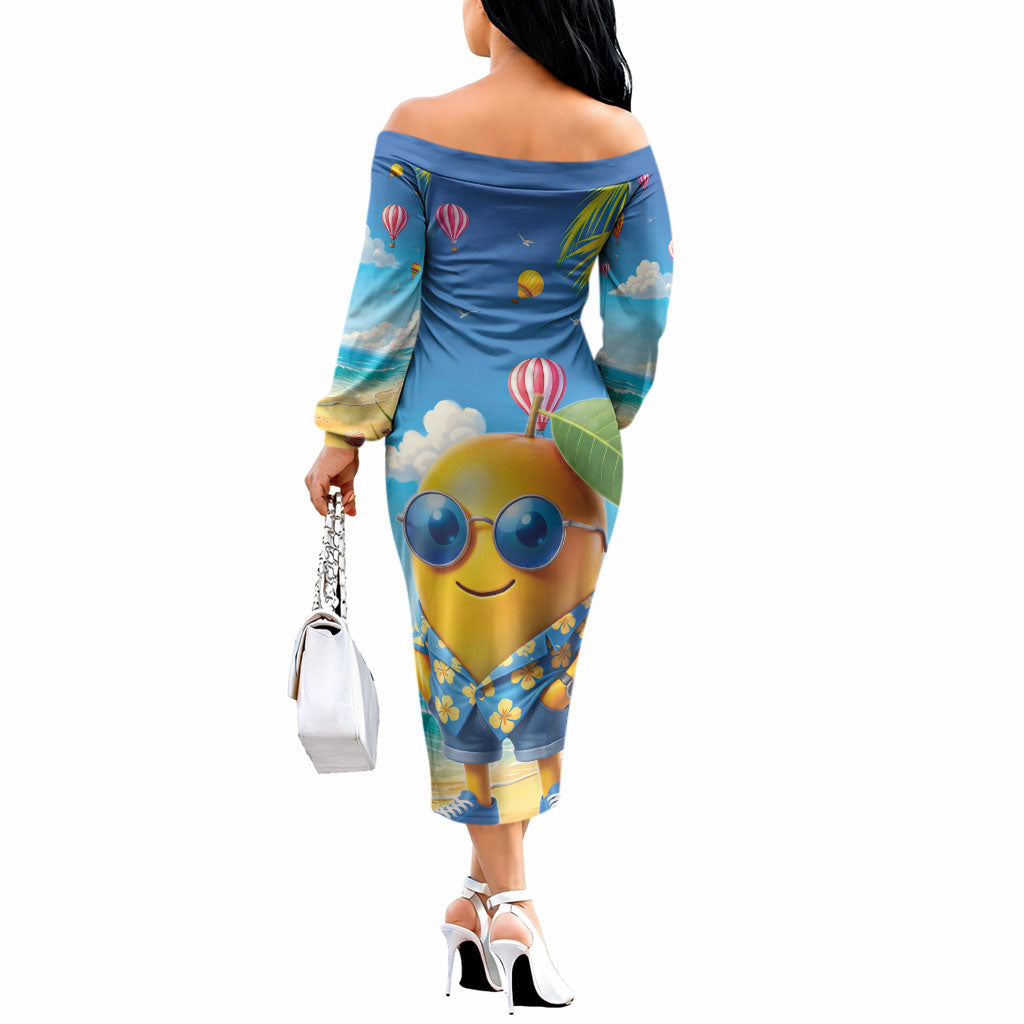 Funny Hawaii Mango Off The Shoulder Long Sleeve Dress Tropical Summer Beach Mascot Vacation