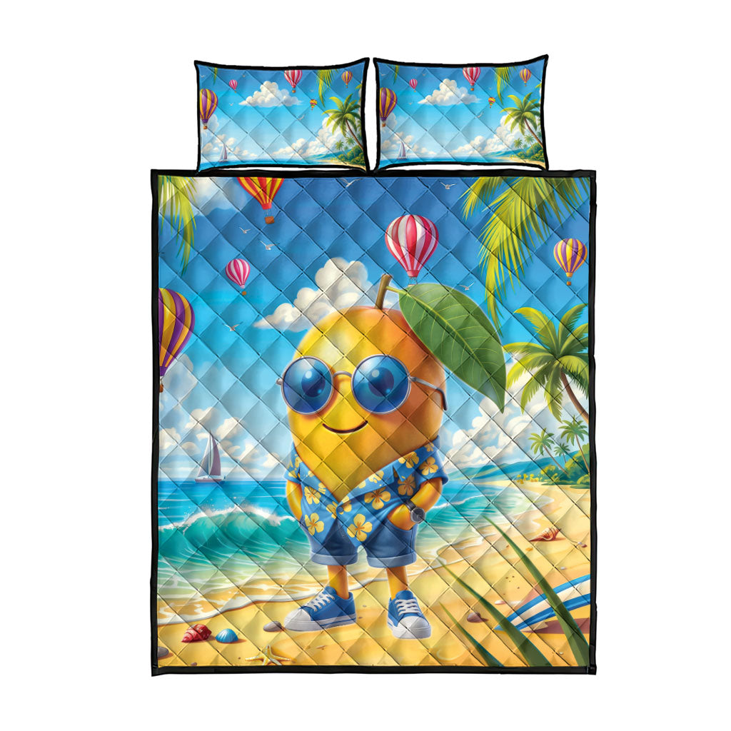 Funny Hawaii Mango Quilt Bed Set Tropical Summer Beach Mascot Vacation