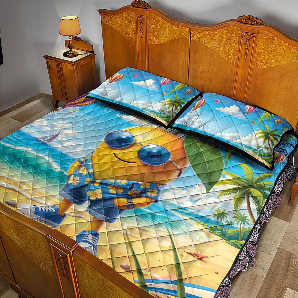 Funny Hawaii Mango Quilt Bed Set Tropical Summer Beach Mascot Vacation