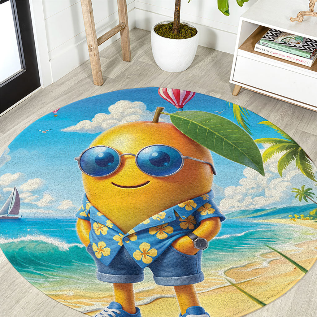 Funny Hawaii Mango Round Carpet Tropical Summer Beach Mascot Vacation
