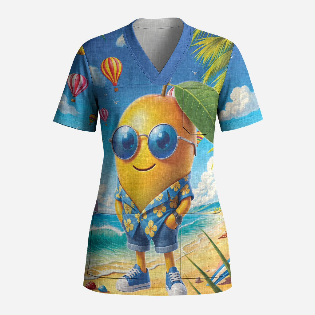 Funny Hawaii Mango Scrub Top Tropical Summer Beach Mascot Vacation