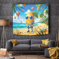 Funny Hawaii Mango Tapestry Tropical Summer Beach Mascot Vacation