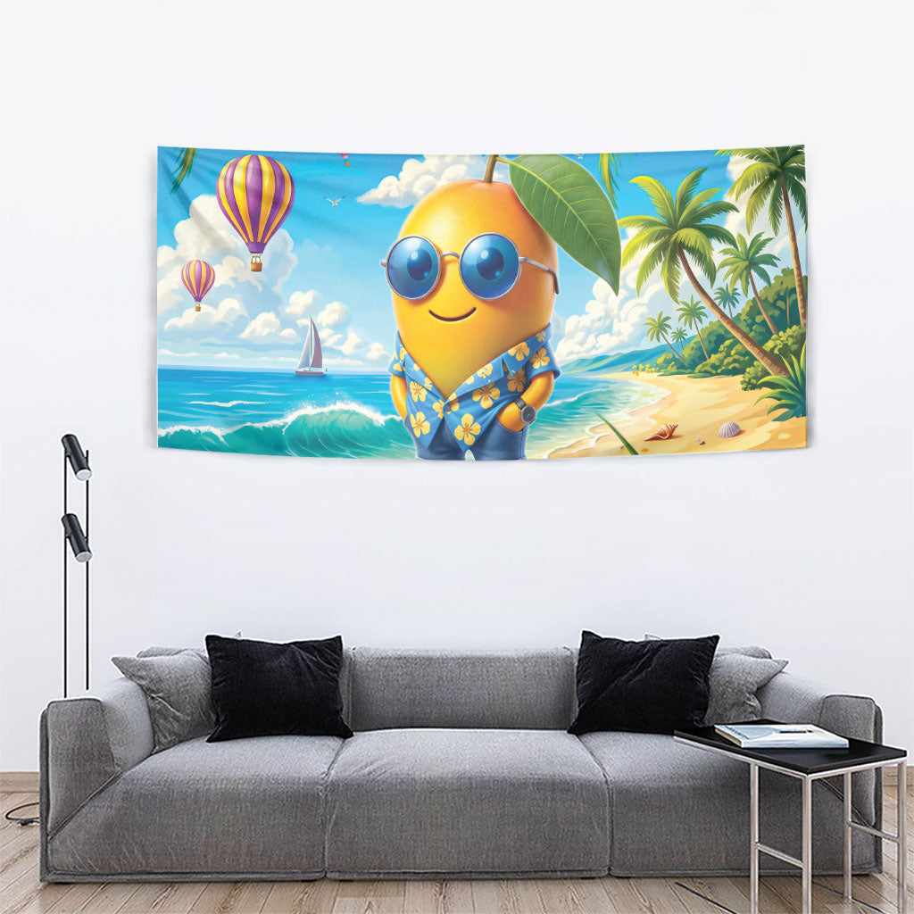 Funny Hawaii Mango Tapestry Tropical Summer Beach Mascot Vacation