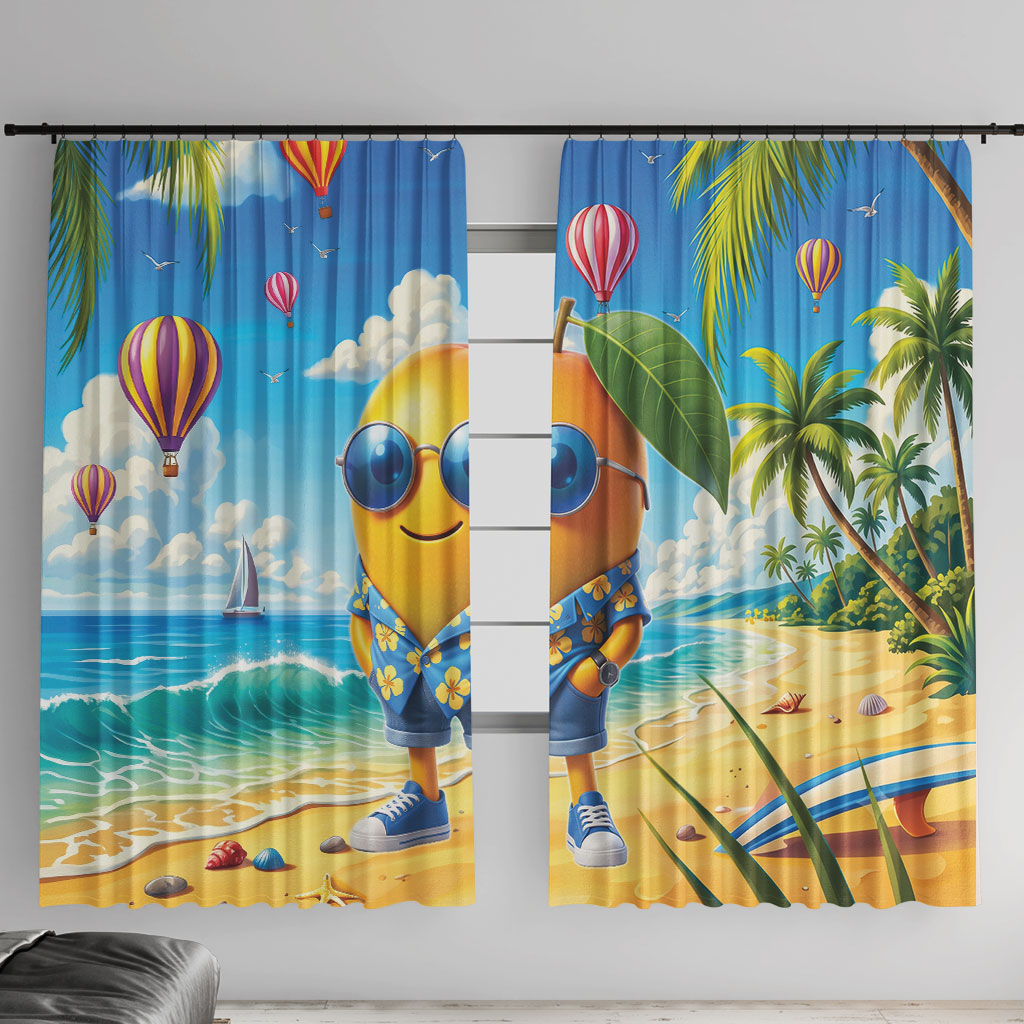 Funny Hawaii Mango Window Curtain Tropical Summer Beach Mascot Vacation
