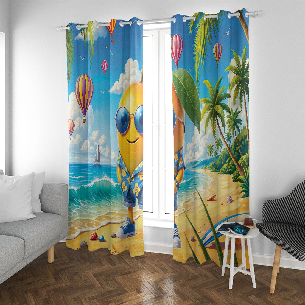 Funny Hawaii Mango Window Curtain Tropical Summer Beach Mascot Vacation