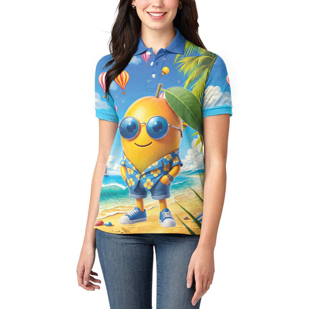 Funny Hawaii Mango Women Polo Shirt Tropical Summer Beach Mascot Vacation