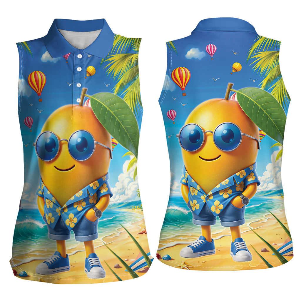 Funny Hawaii Mango Women Sleeveless Polo Shirt Tropical Summer Beach Mascot Vacation