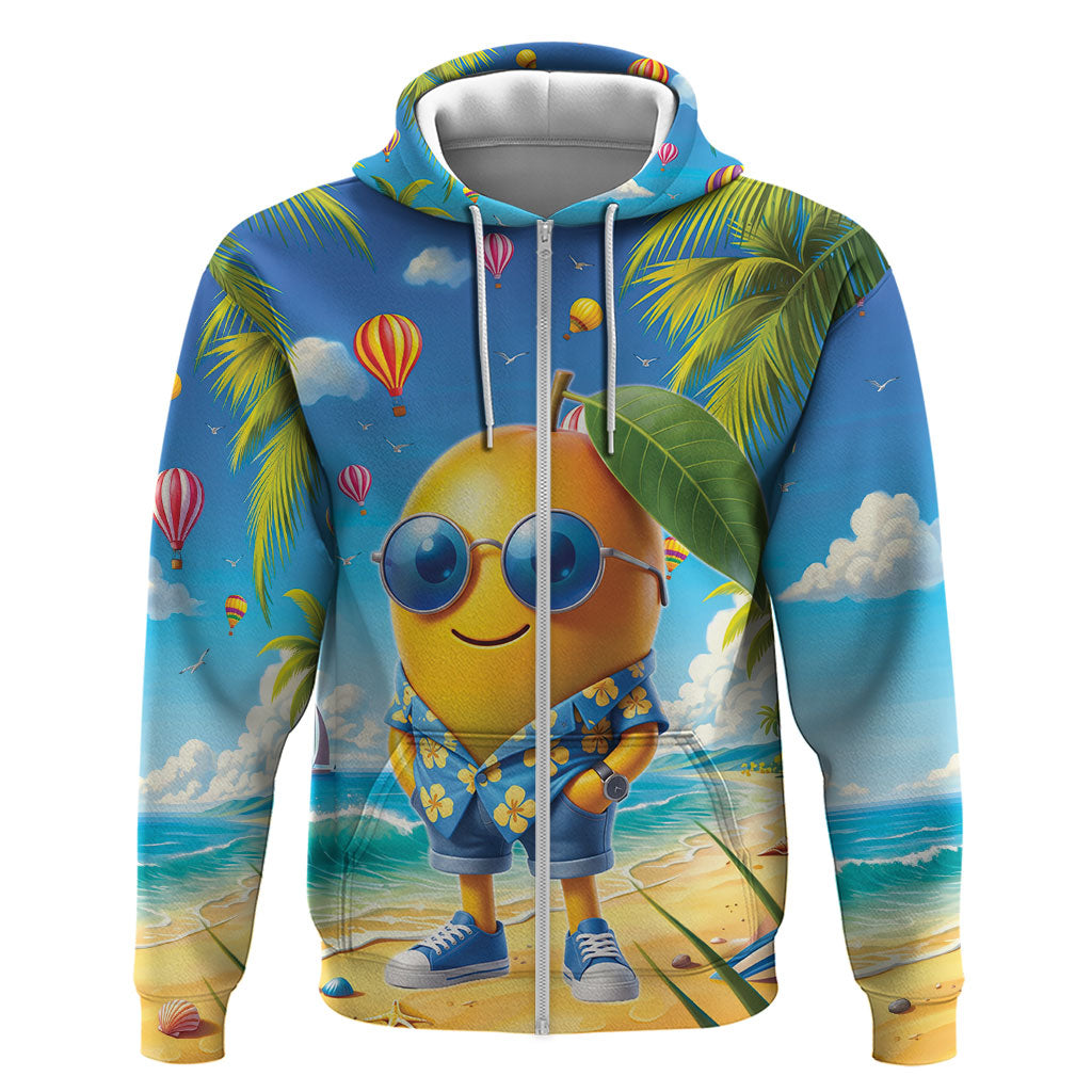 Funny Hawaii Mango Zip Hoodie Tropical Summer Beach Mascot Vacation LT19 Zip Hoodie Blue - Polynesian Pride