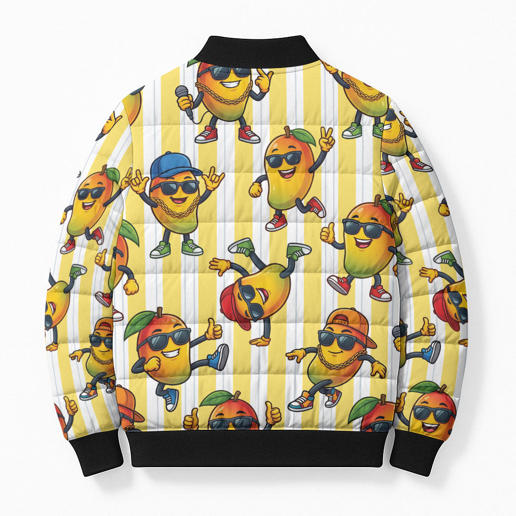 Funny Hawaii Mango Hip Hop Cartoon Bomber Puffer Jacket Summer Beach Party