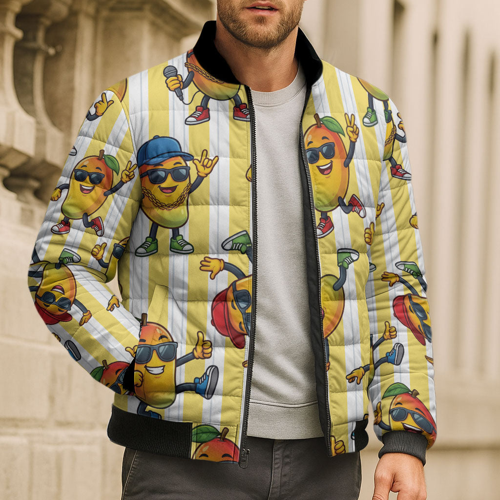 Funny Hawaii Mango Hip Hop Cartoon Bomber Puffer Jacket Summer Beach Party
