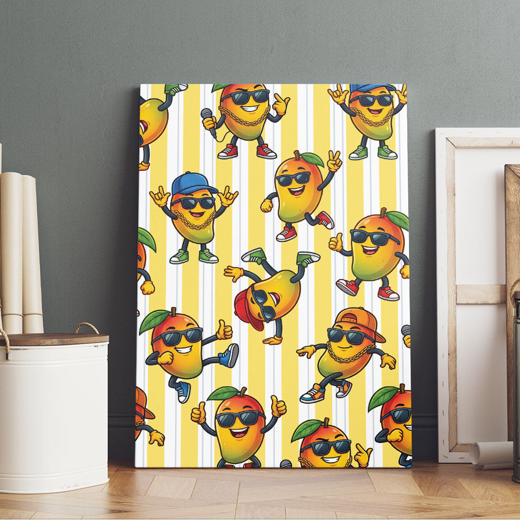 Funny Hawaii Mango Hip Hop Cartoon Canvas Wall Art Summer Beach Party