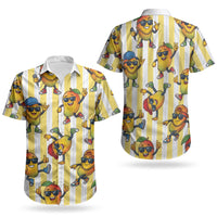 Funny Hawaii Mango Hip Hop Cartoon Couples Matching Off The Shoulder Long Sleeve Dress and Hawaiian Shirt Summer Beach Party