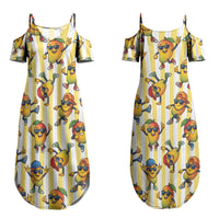 Funny Hawaii Mango Hip Hop Cartoon Couples Matching Summer Maxi Dress and Long Sleeve Button Shirt Summer Beach Party