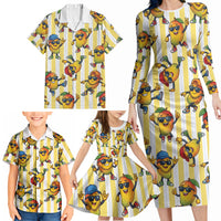 Funny Hawaii Mango Hip Hop Cartoon Family Matching Long Sleeve Bodycon Dress and Hawaiian Shirt Summer Beach Party