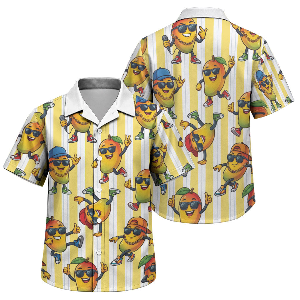 Funny Hawaii Mango Hip Hop Cartoon Family Matching Long Sleeve Bodycon Dress and Hawaiian Shirt Summer Beach Party