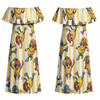 Funny Hawaii Mango Hip Hop Cartoon Family Matching Off Shoulder Maxi Dress and Hawaiian Shirt Summer Beach Party