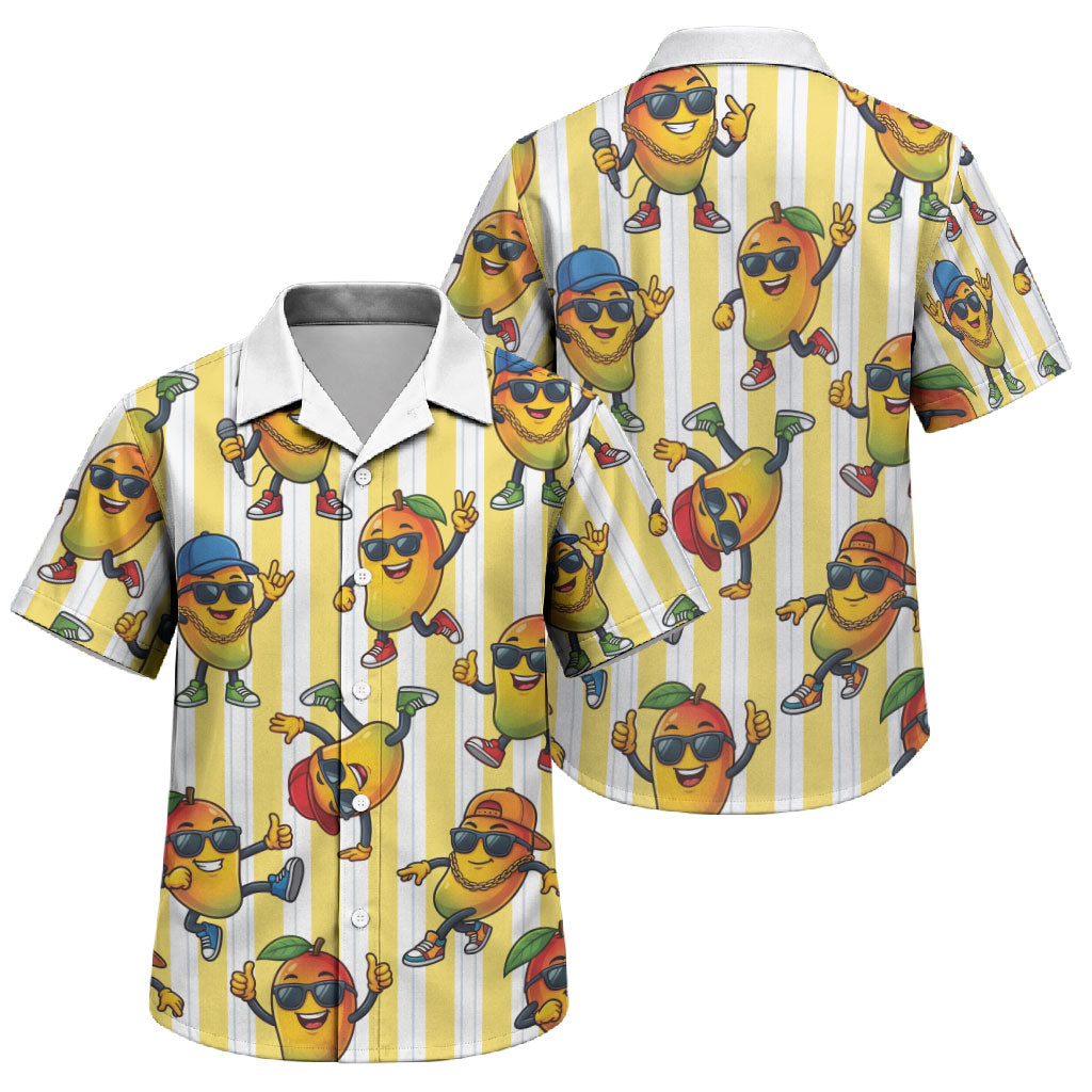 Funny Hawaii Mango Hip Hop Cartoon Family Matching Short Sleeve Bodycon Dress and Hawaiian Shirt Summer Beach Party