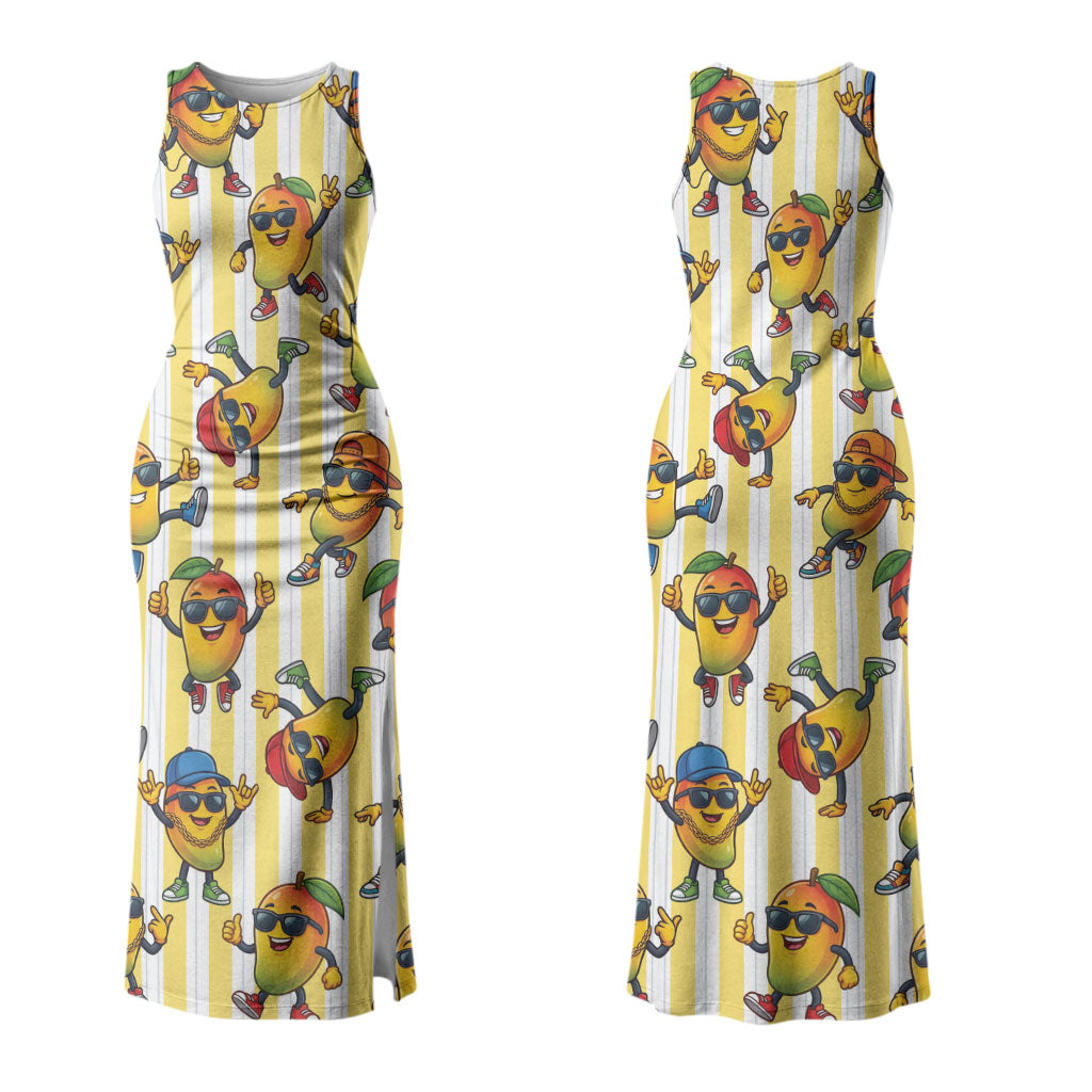 Funny Hawaii Mango Hip Hop Cartoon Family Matching Tank Maxi Dress and Hawaiian Shirt Summer Beach Party