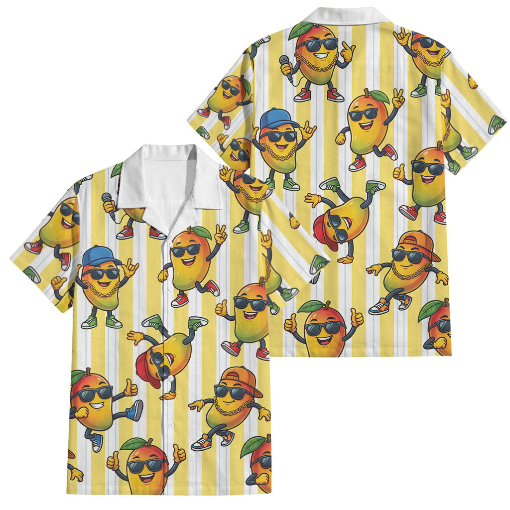Funny Hawaii Mango Hip Hop Cartoon Family Matching Tank Maxi Dress and Hawaiian Shirt Summer Beach Party
