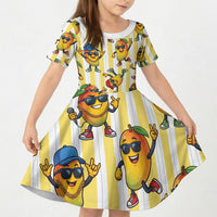 Funny Hawaii Mango Hip Hop Cartoon Kid Short Sleeve Dress Summer Beach Party