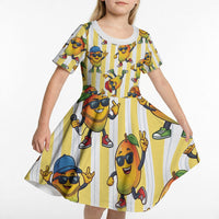 Funny Hawaii Mango Hip Hop Cartoon Kid Short Sleeve Dress Summer Beach Party