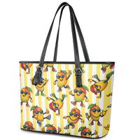 Funny Hawaii Mango Hip Hop Cartoon Leather Tote Bag Summer Beach Party