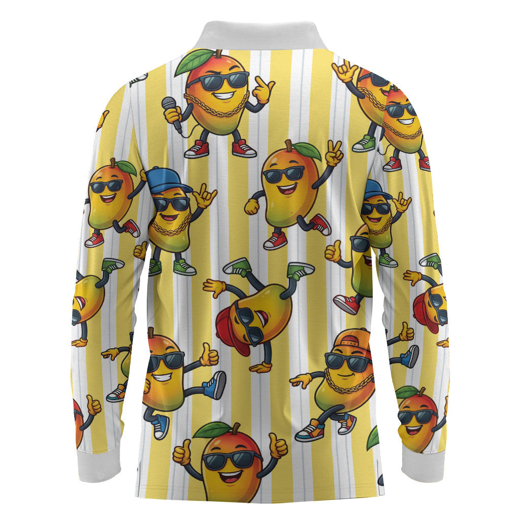 Funny Hawaii Mango Hip Hop Cartoon Long Sleeve Polo Shirt Summer Beach Party