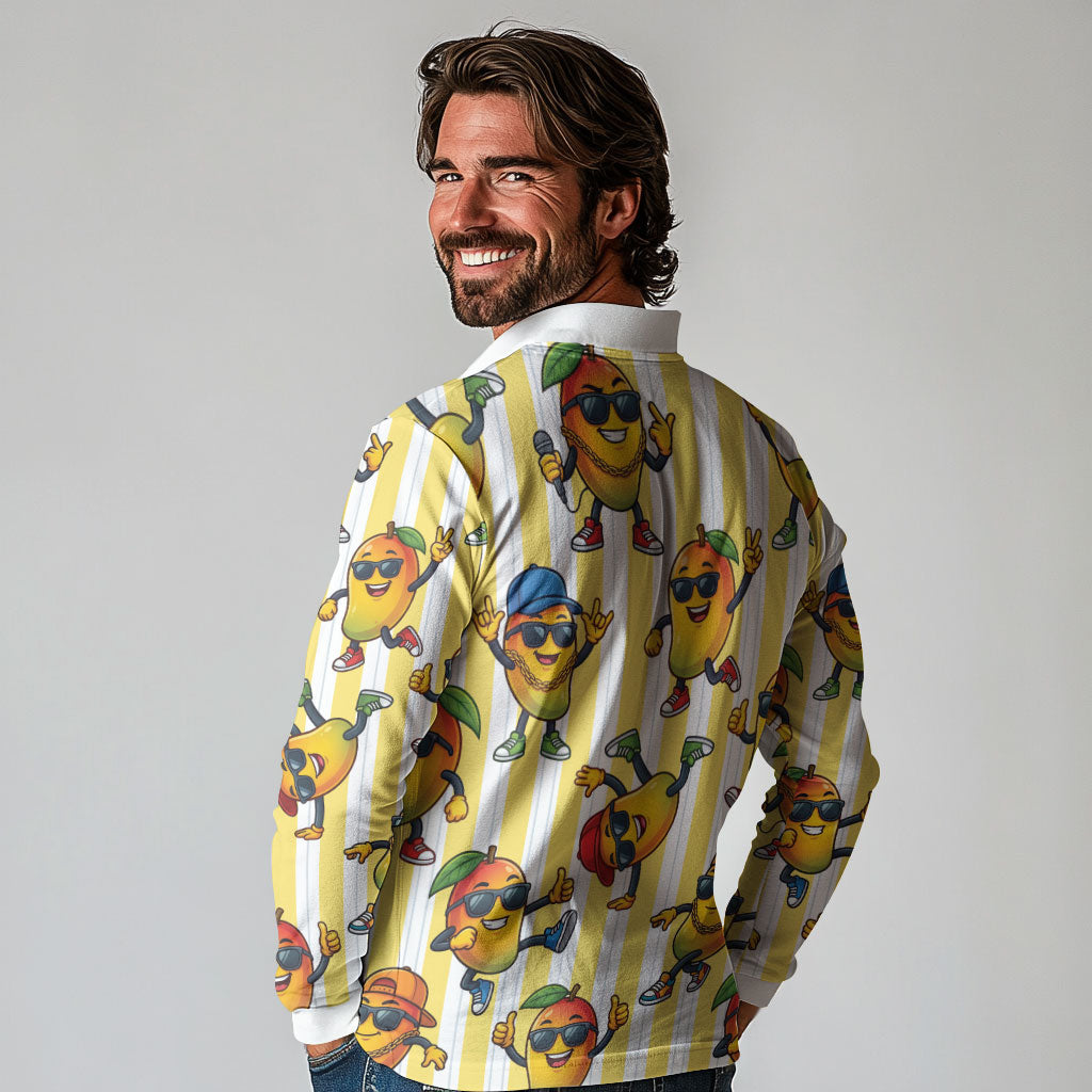 Funny Hawaii Mango Hip Hop Cartoon Long Sleeve Polo Shirt Summer Beach Party