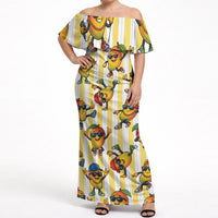 Funny Hawaii Mango Hip Hop Cartoon Off Shoulder Maxi Dress Summer Beach Party