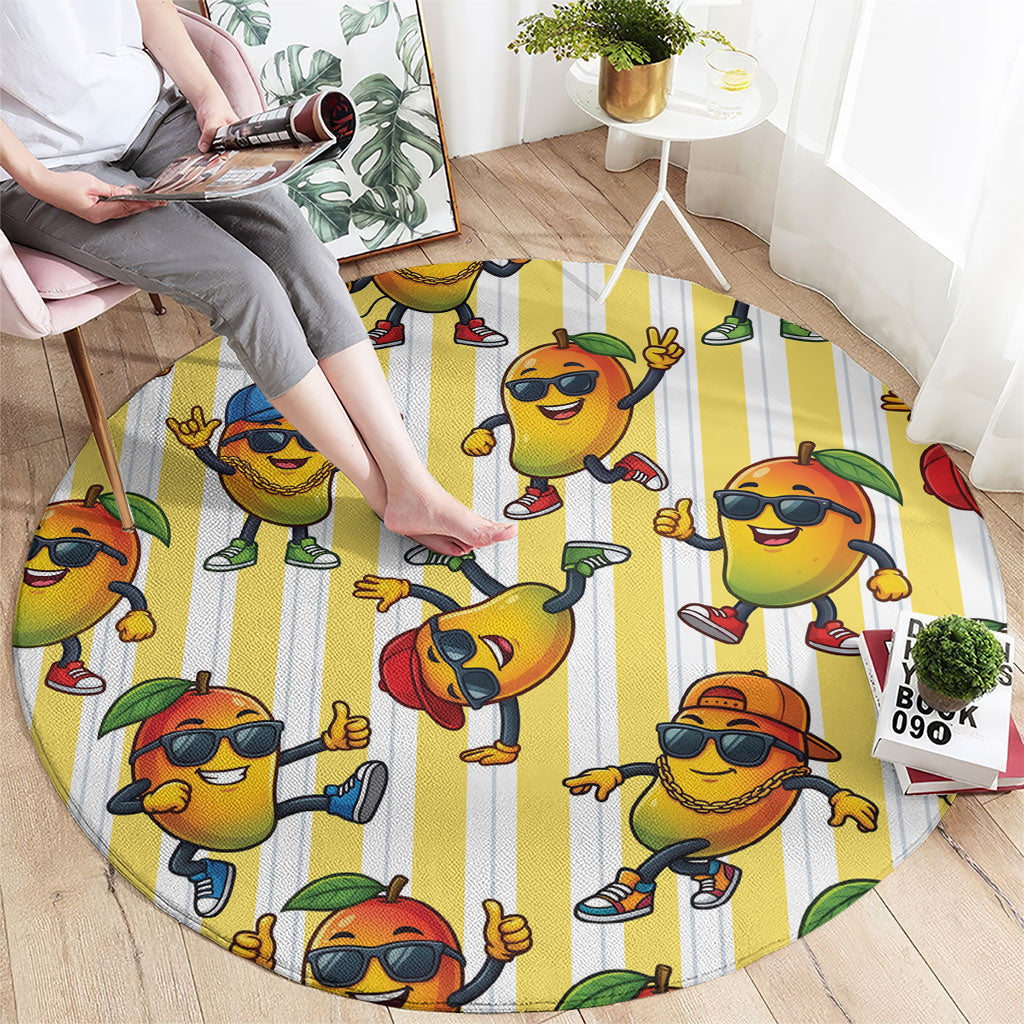 Funny Hawaii Mango Hip Hop Cartoon Round Carpet Summer Beach Party