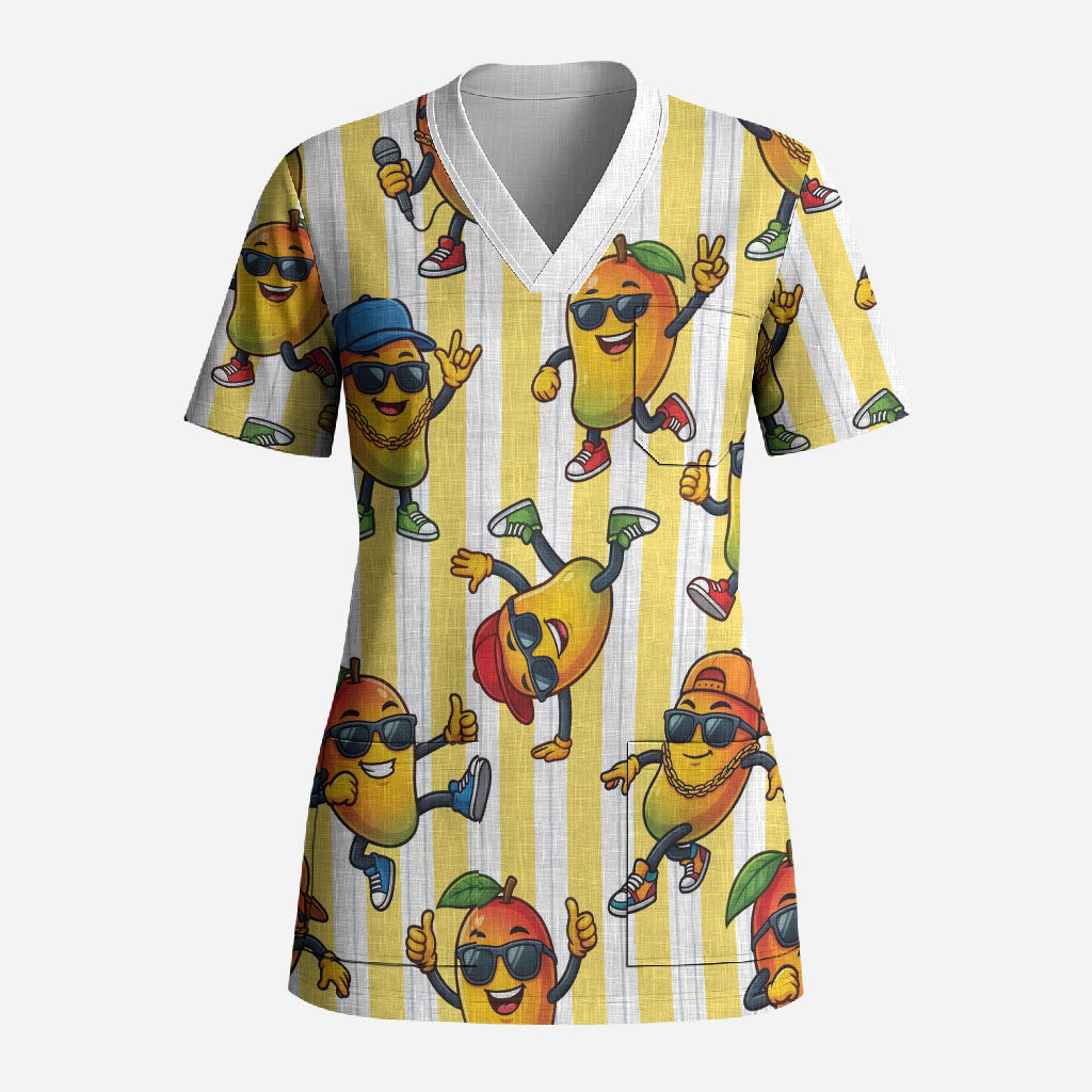 Funny Hawaii Mango Hip Hop Cartoon Scrub Top Summer Beach Party