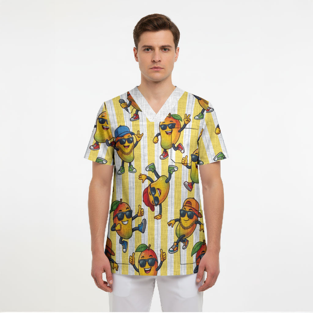 Funny Hawaii Mango Hip Hop Cartoon Scrub Top Summer Beach Party