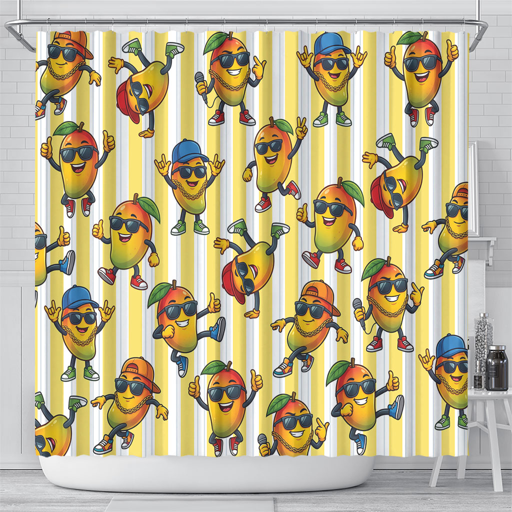 Funny Hawaii Mango Hip Hop Cartoon Shower Curtain Summer Beach Party
