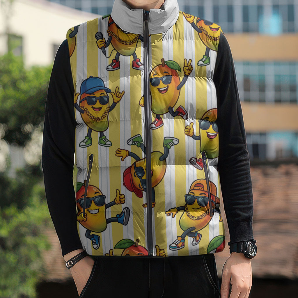 Funny Hawaii Mango Hip Hop Cartoon Sleeveless Puffer Jacket Summer Beach Party