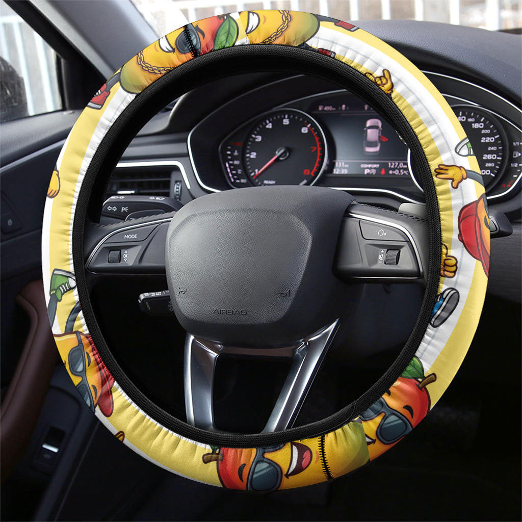 Funny Hawaii Mango Hip Hop Cartoon Steering Wheel Cover Summer Beach Party