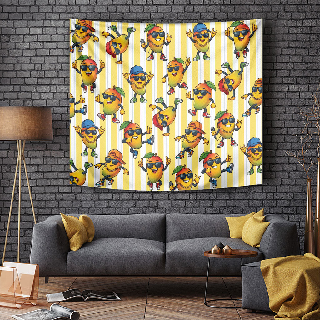 Funny Hawaii Mango Hip Hop Cartoon Tapestry Summer Beach Party