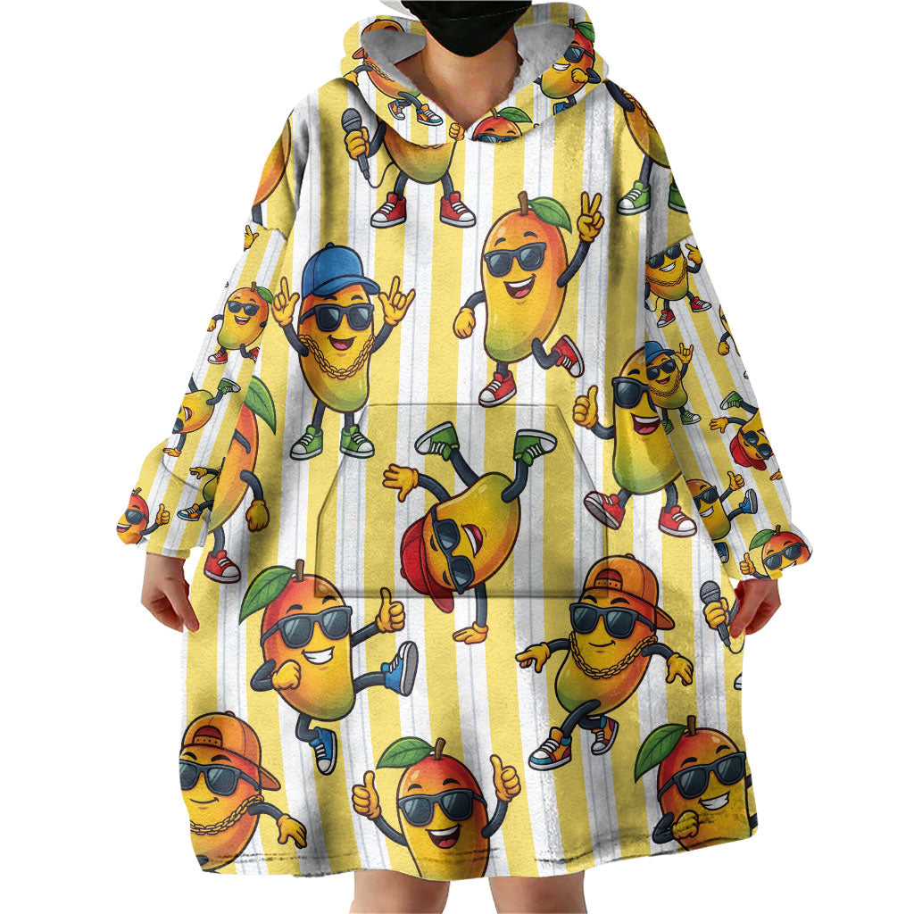 Funny Hawaii Mango Hip Hop Cartoon Wearable Blanket Hoodie Summer Beach Party