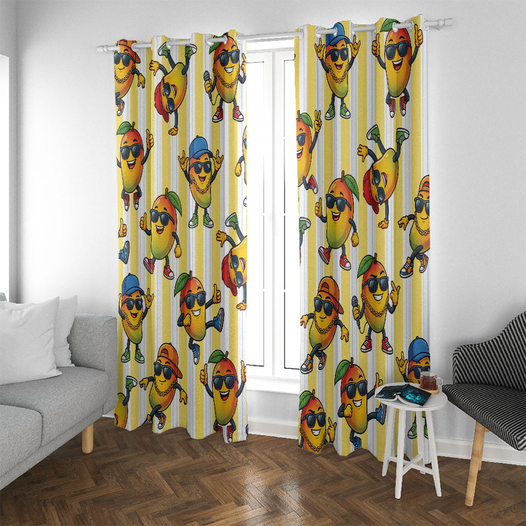 Funny Hawaii Mango Hip Hop Cartoon Window Curtain Summer Beach Party