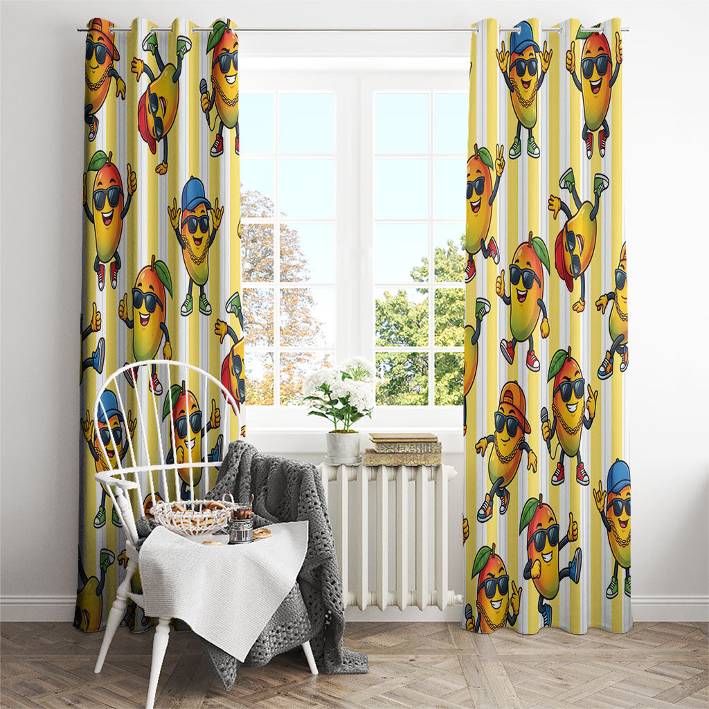 Funny Hawaii Mango Hip Hop Cartoon Window Curtain Summer Beach Party
