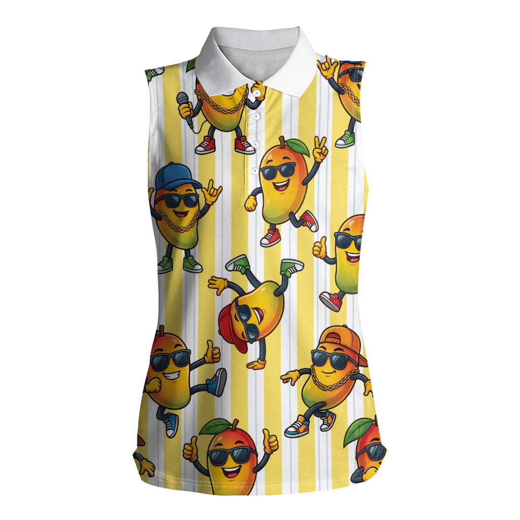 Funny Hawaii Mango Hip Hop Cartoon Women Sleeveless Polo Shirt Summer Beach Party