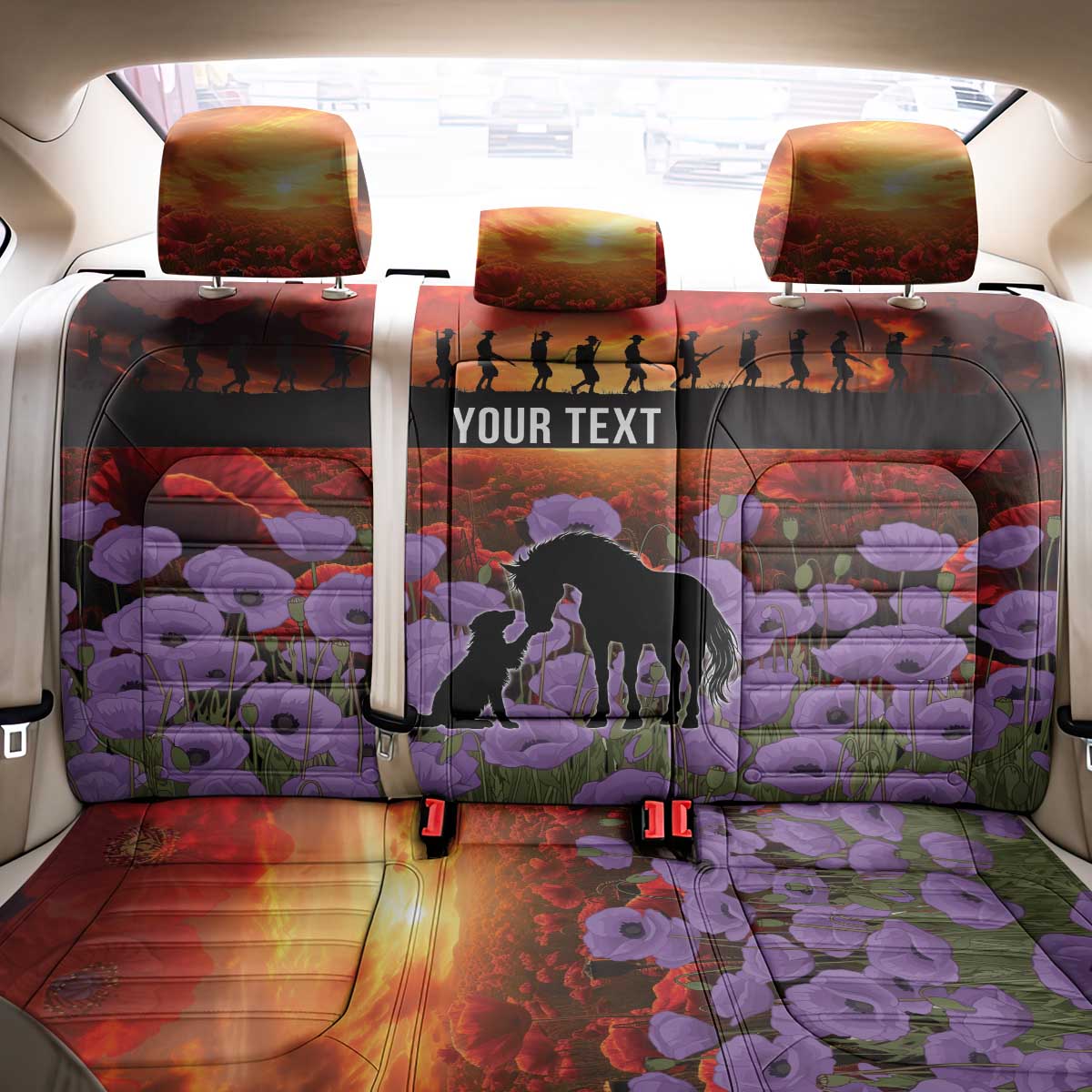 Personalised ANZAC Day Back Car Seat Cover Remembering the Animals of War LT19 - Polynesian Pride