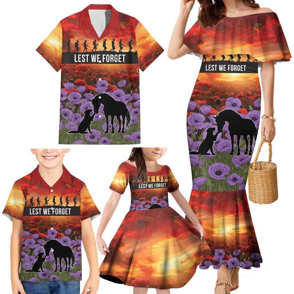Personalised ANZAC Day Family Matching Mermaid Dress and Hawaiian Shirt Remembering the Animals of War LT19 - Polynesian Pride