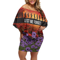 Personalised ANZAC Day Family Matching Off Shoulder Short Dress and Hawaiian Shirt Remembering the Animals of War LT19 Mom's Dress Purple - Polynesian Pride
