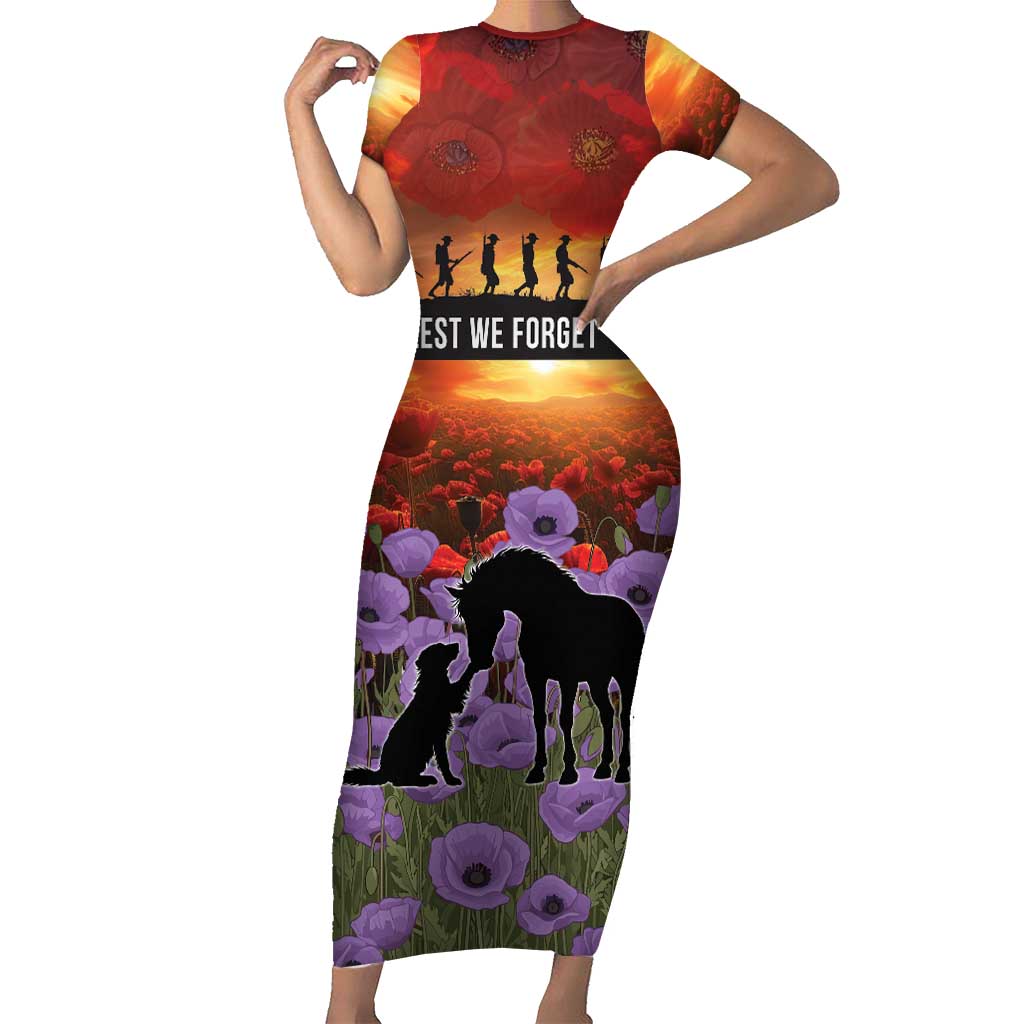Personalised ANZAC Day Short Sleeve Bodycon Dress Remembering the Animals of War
