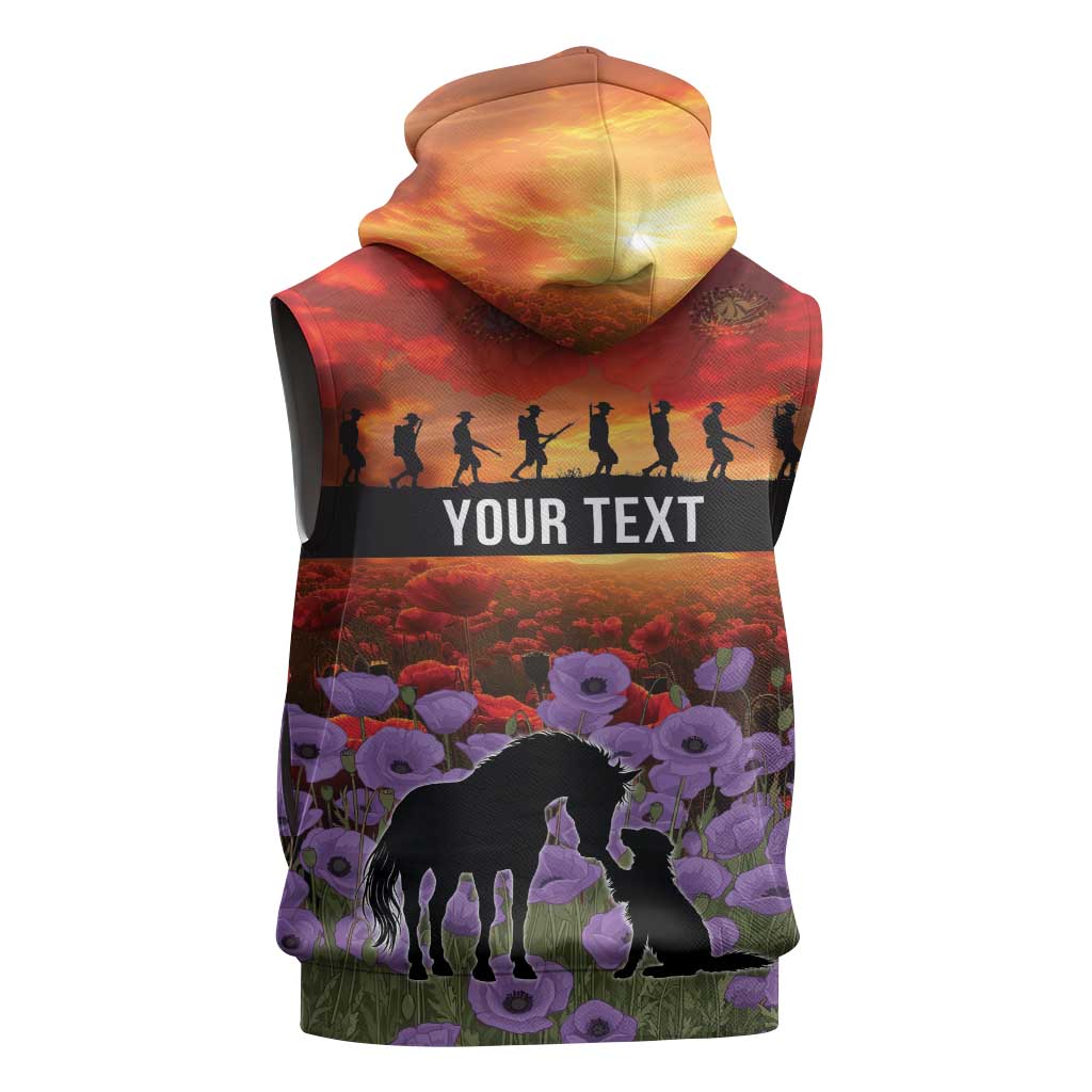 Personalised ANZAC Day Sleeveless Zip Hoodie Remembering the Animals of War LT19 - Polynesian Pride